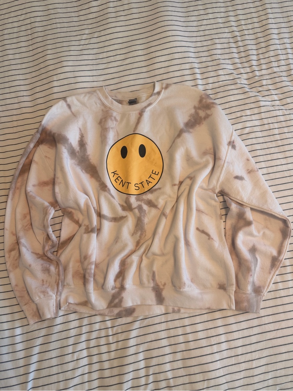 Kent State Tie-Dye Smiley Crewneck Sweatshirt - Cream/Beige